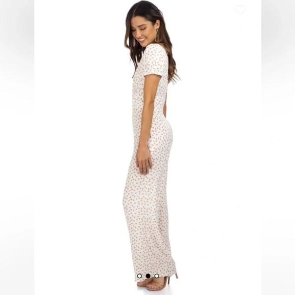 Free People Mia Jumpsuit size 0 peach print jumpsuit cream color - Picture 2 of 8
